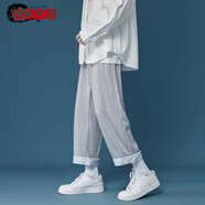 邊七褲子男秋冬季款寬松直筒休閑褲男韓版潮流寬松墜感九分褲運動(dòng)針織 C范B509夏季款灰色 M