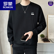 羅蒙（ROMON）重磅復(fù)古衛(wèi)衣男2025春秋季新款寬松圓領(lǐng)T恤無帽明線長(zhǎng)袖百搭上衣 黑色 L 約120-135斤可穿