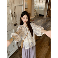 何健弓紫淑女裝新中式2025春季搭配一整套溫柔風(fēng)奶fufu紫色娃娃衫半身裙 上衣單件 S  889斤