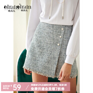 Olrain歐芮兒秋裝女裝高腰顯瘦半身裙女小香風(fēng)短裙流蘇不規則包臀裙 淺藍色 S