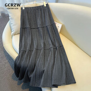 GCRZW高端高腰灰色半身裙女秋冬季百褶裙中長(cháng)款2025新款氣質(zhì)a字裙傘裙 灰色 【輕奢高檔款】 均碼 -建議85-140斤