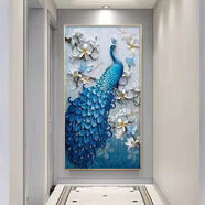 新光畫(huà)裝飾畫(huà)入戶(hù)玄關(guān)過(guò)道走廊孔雀豎版LED燈中式現代裝飾畫(huà) 富貴吉祥-05 水晶亮面80*160 鋁合金金框 常規款(不帶燈)