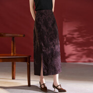 水墨佳人絲毛提花時(shí)尚半身裙女2025秋季新品國風(fēng)復古開(kāi)叉包臀中長(cháng)裙1891 醬色 M