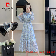 皮爾卡丹（pierre cardin）韓國chic荷葉邊玫瑰連衣裙女2025年新款法式甜美木耳邊收腰長裙子 圖片色 S