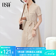 歐莎（OSA）氣質(zhì)職業(yè)連衣裙子女夏季新款中長(cháng)款收腰顯瘦正裝襯衫裙子 奶茶色 XS