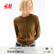 H&M女裝毛針織衫秋季薄款時(shí)尚法式慵懶短款打底衫m(xù)iu系開衫0579541 橄欖綠 XL 170/116