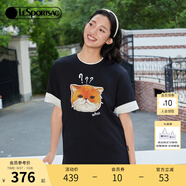 LeSportsac樂播詩寬松微落肩寵物短袖休閑百搭T恤包套組送女生禮物 加菲貓-黑 L