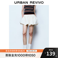 UR2025春季新款女撞色線拼接木耳邊超寬松花苞半裙UYU550034 米白 (偏短有內(nèi)襯) S (XS-S)