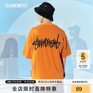 SuaMoment【嚴(yán)浩翔同款】SuaMoment抓痕基礎(chǔ)字母情侶T恤國潮流純棉短袖半袖 橘色 M