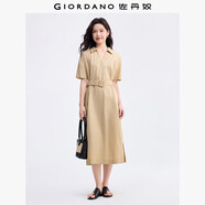 佐丹奴裙子女夏季純棉府綢通勤風(fēng)腰帶V字翻領(lǐng)連衣裙13465332