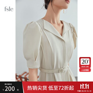 范思藍(lán)恩夏季正式場(chǎng)合法式職業(yè)連衣裙女夏新款氣質(zhì)收腰面試裙子通勤連衣裙 米色 S