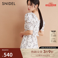 SNIDEL秋冬泡泡袖V領(lǐng)荷葉邊拼接印花連衣裙SWFO244074 象牙白 S （0）