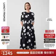 朗姿【Basic衣櫥】小香風(fēng)法式赫本風(fēng)波點(diǎn)裙子女夏新款連衣裙 本白色 L