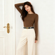 Basic House/百家好經(jīng)典圓領(lǐng)長(cháng)袖針織衫2025秋季修身顯瘦氣質(zhì)上衣 摩卡棕 S
