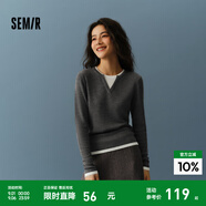 森馬（Semir）毛衣女短款假兩件含羊毛針織衫2024冬季新款修身保暖軟糯v領(lǐng)內(nèi)搭 白灰色調(diào)00412 S /155/80A