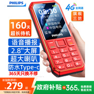 飛利浦（PHILIPS）E6510 老年人手機(jī)4G全網(wǎng)通超長待機(jī)大電池大屏大聲大字老人智能直板按鍵三防學(xué)生專功能機(jī) 絢麗紅