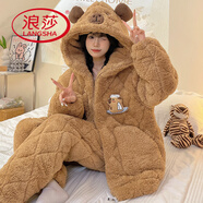 浪莎（LangSha）2025新款春秋冬季珊瑚絨睡衣女士三層夾棉加厚加絨保暖家居服套裝 夾棉38049[現貨](méi) M 3層 x  (80-100斤)