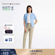 TOMMY HILFIGER【輕彈感】25女裝四季款條紋腰帶彈力直筒修身九分褲休閑褲【斜紋微彈】-淺卡其色AEG32