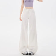 百圓褲業(yè)（BAIYUAN TROUSERS）白色微喇牛仔褲女2025秋百搭休閑修身高腰修身不貼退顯瘦喇叭褲女 珍珠白長(cháng)褲【不透】推薦身高163CM以下 XS