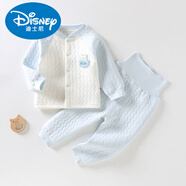 迪士尼（Disney）嬰幼兒童保暖內衣套裝秋冬款寶寶高腰護肚褲夾棉保暖兩件套童裝 小熊粉色保暖套裝 兩用檔 66