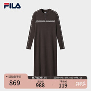 FILA 斐樂官方女子編織連衣裙2025冬新款修身半拉鏈連身毛衣長裙 深巖褐-BN M 165/84A/M