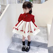 Radinka2026春秋新款女童毛衣裙連衣裙洋氣公主裙女寶寶加絨針織裙子JJA 酒紅色 【尺碼偏小】 120