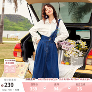 兩三事復古牛仔背帶裙女2025春季新款冬季新款牛仔裙半身裙裙子一人相伴 牛仔藍（小個(gè)子）預售 M