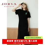 卓雅周末（JORYA weekend）2024夏季新款運動休閑開叉捏褶短袖T恤長連衣裙EJWDBU7 黑色 S