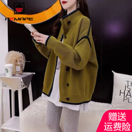 AEMAPE秋季新款外套女2025年春季短外套女時(shí)尚寬松拼接慵懶風(fēng)毛衣女咸菜綠升級款_不加絨 加厚L _95-105