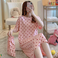 朵梵蓮（Duofanlian）睡裙少女短袖韓版卡通學(xué)生家居服夏季睡衣薄款大碼長款過膝連衣裙 粉圓點裙 M