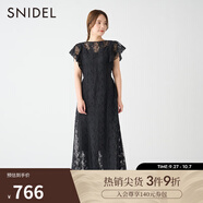 SNIDEL秋冬優(yōu)雅一字領(lǐng)荷葉邊收腰系帶露背蕾絲連衣裙SWFO234102 黑色 S （0）