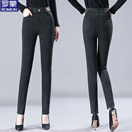 羅蒙（ROMON）打底褲女外穿秋冬季新款鉛筆褲百搭顯瘦高腰加絨加厚小腳牛仔長褲 雪花黑/單款/ 27 碼(建議100斤以下)