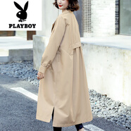 花花公子（PLAYBOY）今年流行高端風衣女2025年秋冬中長款英倫風高級感大衣外套時尚潮 卡其色 M