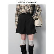 VEGA CHANG休閑褲女2025新款秋季高腰遮胯顯瘦寬松百慕大版型短褲 墨韻黑 M