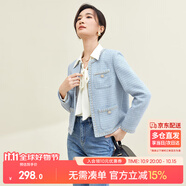尚都比拉春秋經(jīng)典圓領(lǐng)小香風(fēng)外套女通勤減齡百搭女裝上衣 藍(lán)色 M 