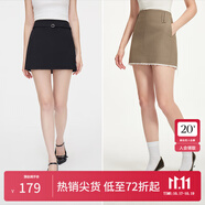 范思藍恩秋季高腰短裙女2024新款灰色氣質(zhì)通勤淑女韓版小A字裙子女送腰帶 黑色 XS