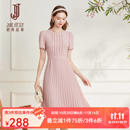 經(jīng)典故事（JANE STORY）新款知性氣質(zhì)藍(lán)色百褶連衣裙女2025夏季高級(jí)感質(zhì)感復(fù)古修身雪紡裙 A03粉色 2XL