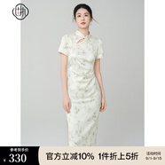 固執（OBSTINATE）【特價(jià)】2025夏季新中式竹葉提花日常顯瘦改良短袖氣質(zhì)旗袍連衣裙 淺綠色 S