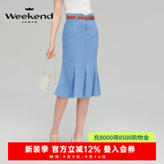卓雅周末（JORYA weekend）2023春新款中長(zhǎng)款魚(yú)尾半身裙鉆飾腰帶牛仔裙EJWDAC38 牛仔藍(lán) M