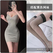 阿妹新勢力性感睡衣女春夏季冰絲純欲高級感帶胸墊女士蕾絲誘惑包臂吊帶睡裙 灰色（睡裙+網(wǎng)襪）帶胸墊 M 160 (M) 體重80-115斤