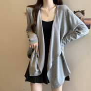 阿瑪施（AMASS）哥弟適用冰絲針織防曬外套女夏大尺碼胖mm中長版黑色外搭開衫不對 灰色【微胖風情萬種/休閑/運動/寬松/搭配/氣質(zhì)/ XL 【建議120-140斤】