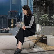 名媛感西裝裙套裝2025秋季新款小眾圓領(lǐng)馬甲上衣開叉半身裙女 黑色馬甲+黑色半身裙【兩件套】 L (建議100-115斤)