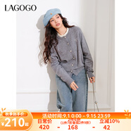 lagogo灰色含羊毛針織衫女拉谷谷春秋新款木耳邊甜美溫柔開(kāi)衫毛衣 淺灰色(R3) XL