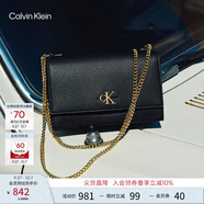 Calvin Klein小眾單肩包禮物荔枝紋包包金屬搭扣鏈條翻蓋CK女包斜挎包DH2806 YIQ-黑金 OS