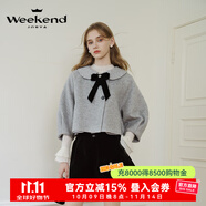 卓雅周末（JORYA weekend）24冬季新款桑蠶絲蝴蝶結(jié)泡泡袖羊毛呢短外套Q260647A 珍珠灰 S