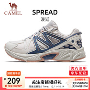 駱駝（CAMEL）漫延復(fù)古慢跑步男鞋網(wǎng)面透氣運(yùn)動(dòng)鞋子 7057，淺灰/深藍(lán)，女 39