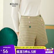 Olrain歐芮兒女裝高腰休閑格子短褲女修身顯瘦寬松百搭闊腿褲 格子 XL