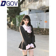 DGOV失落樂(lè )園欲短裙收腰顯瘦甜美學(xué)院風(fēng)撞色拼接百褶連衣裙女 灰色拼接連衣裙 【帶蝴蝶結+腰帶 L 【100-110斤】