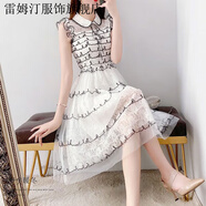 雷姆汀水溶蕾絲連衣裙2024新款夏溫柔風(fēng)淑女氣質(zhì)名媛公主A字裙子女顯瘦 白色 S