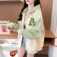 俞兆林（YUZHAOLIN）復古棒球服外套女2025秋冬新款加絨加厚設計感撞色開(kāi)衫夾克外套女 395#杏色【銀狐絨-面料】 加絨 M 90-110斤